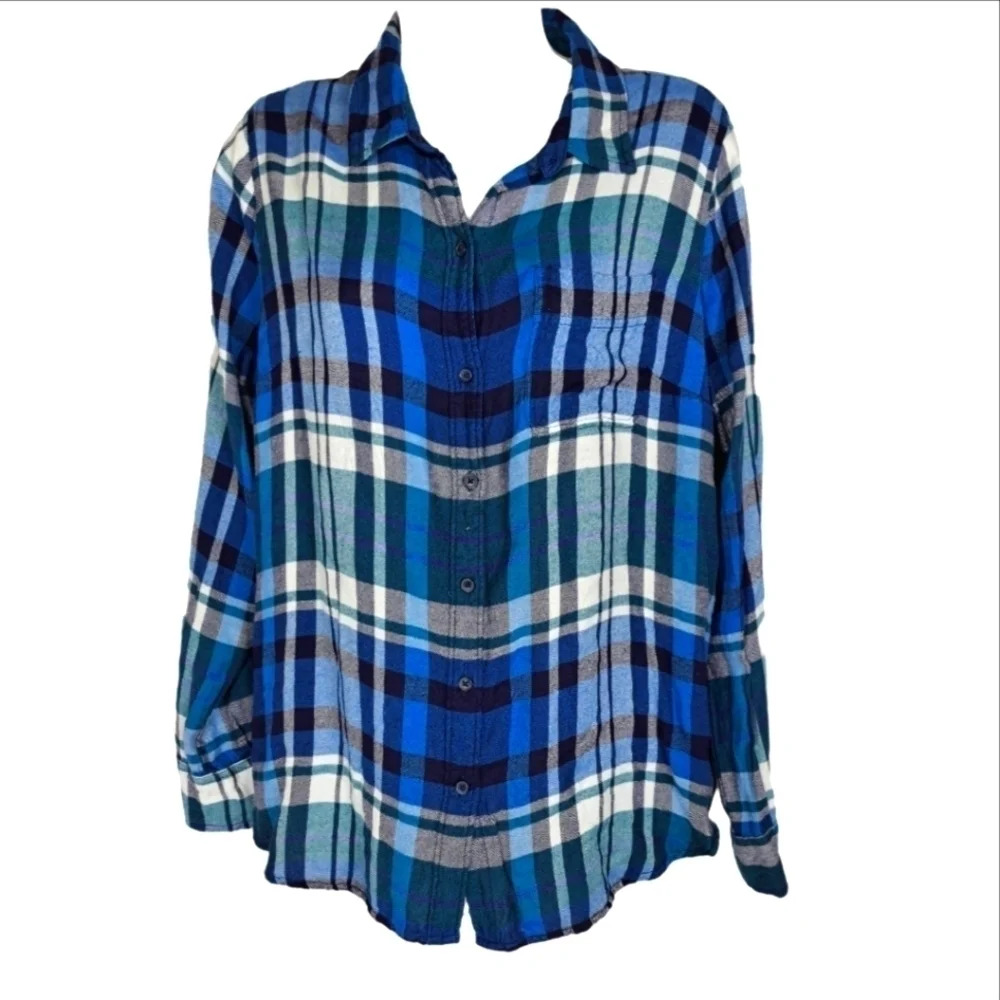 Lucky Brand Plaid Blue Button Down Shirt‎